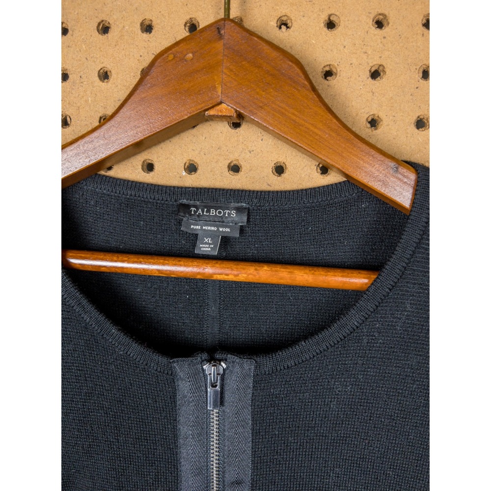 Talbots Pure Merino Wool‎ Black Full Zip Longline Cardigan Sweater Womens XL - Picture 2 of 7